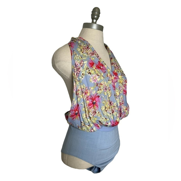 Free People Intimately Should I Say Halter Bodysuit Hydrangea Floral Size Small - Picture 6 of 16